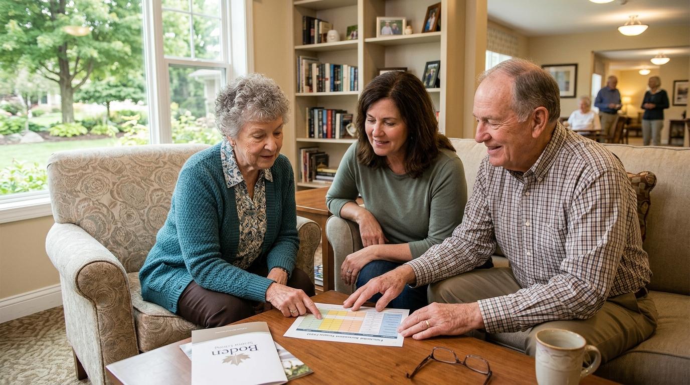 Family reviewing the FAST Scale together at home, planning ahead for senior care needs at Boden Senior Living in Apple Valley.